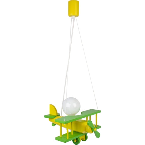 Lampe Suspension Avion en Bois - Luminaire Enfant Vert Petit Modèle