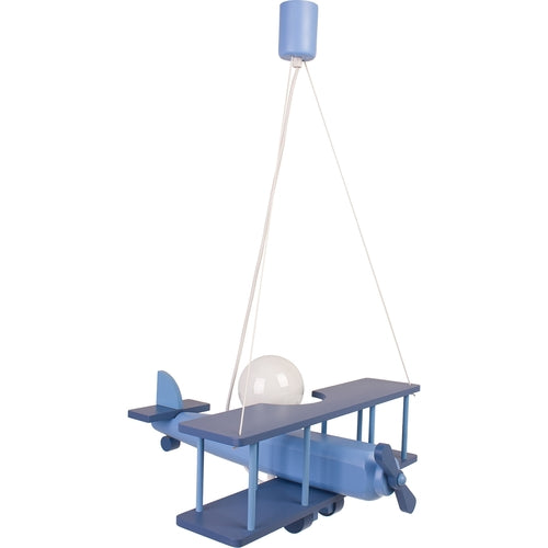 Suspension Avion en Bois Bleu - Lampe Enfant LED Artisanale