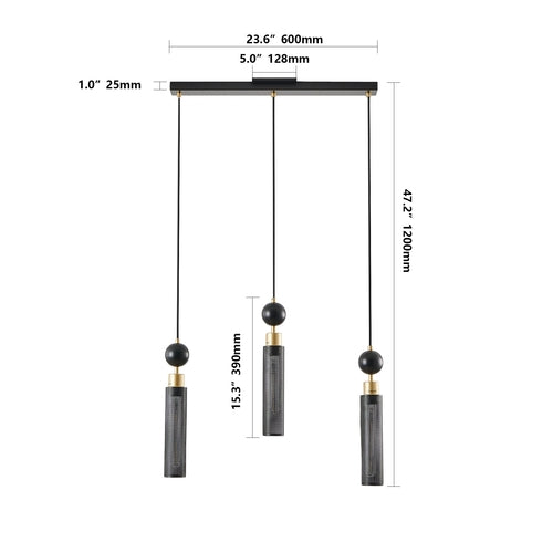 Suspension 3 Lumières Noir & Doré - Lustre Moderne Hauteur Ajustable