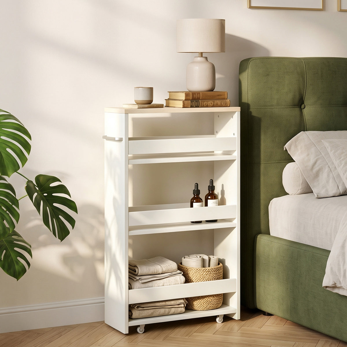 Chariot de rangement à 3 niveaux chariot de stockage étagère sur roulettes pour cuisine étroite salle de bain buanderie bureau avec poignée - 48 x 15 x 80 cm blanc