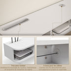 Meuble TV mural banc TV jusqu'à 50 pouces avec compartiments ouverts et armoire à porte rabattable blanc