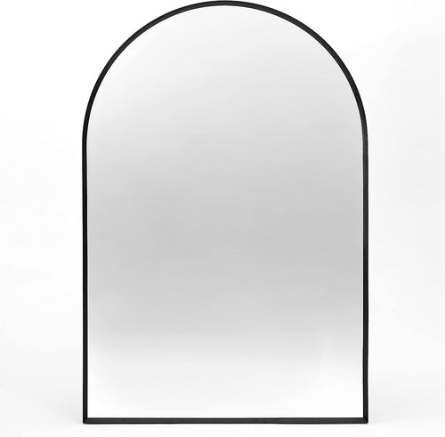 Miroir de salle de bain arqué encadré en métal noir de 60.94x91.44 cm pour mur.
