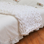 Plaid Chenille Tricoté Main en Grosse Maille - Couverture Douce et Luxueuse