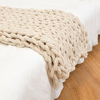 Plaid Chenille Tricoté Main en Grosse Maille - Couverture Douce et Luxueuse