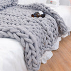 Plaid Chenille Tricoté Main en Grosse Maille - Couverture Douce et Luxueuse
