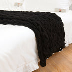 Plaid Chenille Tricoté Main en Grosse Maille - Couverture Douce et Luxueuse