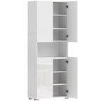 Buffet haut cuisine, armoire de cuisine, 4 portes à fermeture douce et étagères réglables, 68x34x180cm, blanc brillant
