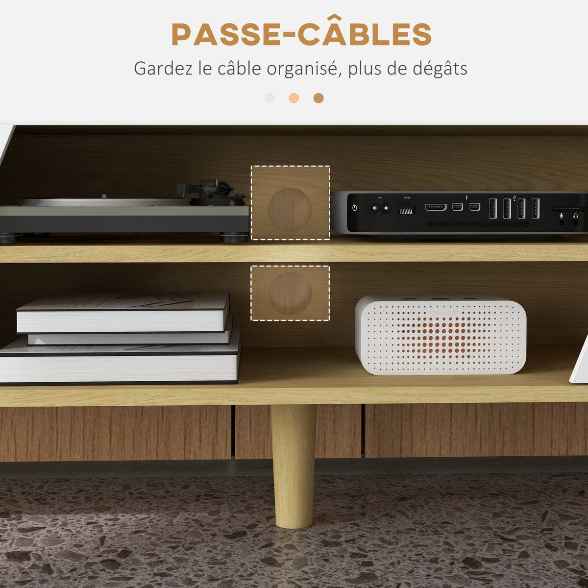 Meuble TV Scandinave 150 cm – 2 Portes, 2 Niches, Passe-Câbles – Pour TV jusqu'à 65"