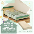 Lit pour enfant lit au sol enfant de 3 à 10 ans avec barrière de sécurité, sommier à lattes inclus, vert