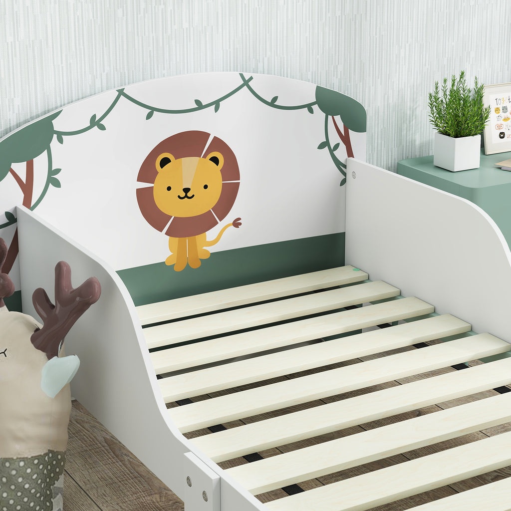 Lit enfant 70 x 140 cm, lit pour enfant avec barriere de securite et sommier à lattes, espace de rangement, vert