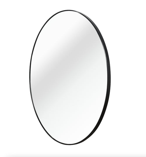 Miroir de salle de bain rond encadré en métal noir de 99cm pour mur.