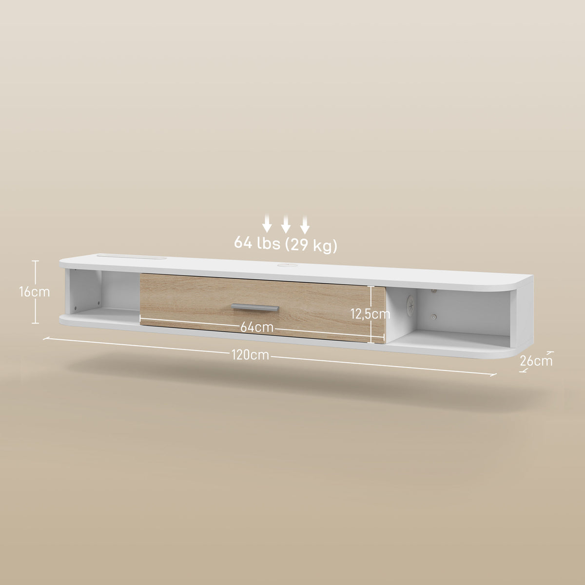 Meuble TV mural banc TV jusqu'à 50 pouces avec compartiments ouverts et armoire à porte rabattable blanc