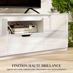 Meuble TV 160 cm, meuble télé pour téléviseur jusqu'à 65 pouces avec 2 portes et tiroir, blanc