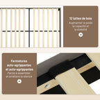 Cadre de lit double 140 x 190 cm lit 2 personnes tête de lit réglable sommier 150 x 198 x 100/105/110/115/120 cm gris
