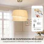 Suspension Luminaire Élégante à Double Abat-Jour, Rosace Dorée, Câble Réglable, Ampoule Non Incluse E14 40 W, Blanc