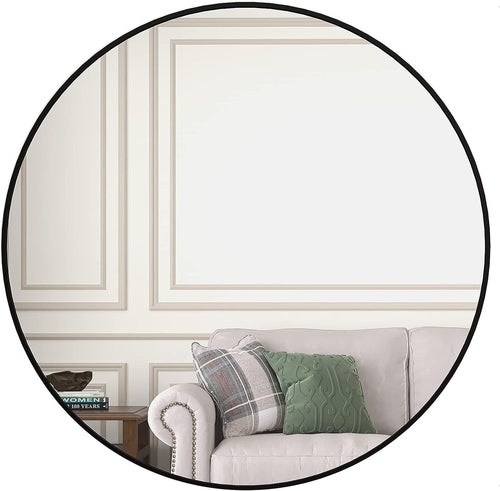 Miroir de salle de bain rond encadré en métal noir de 99cm pour mur.
