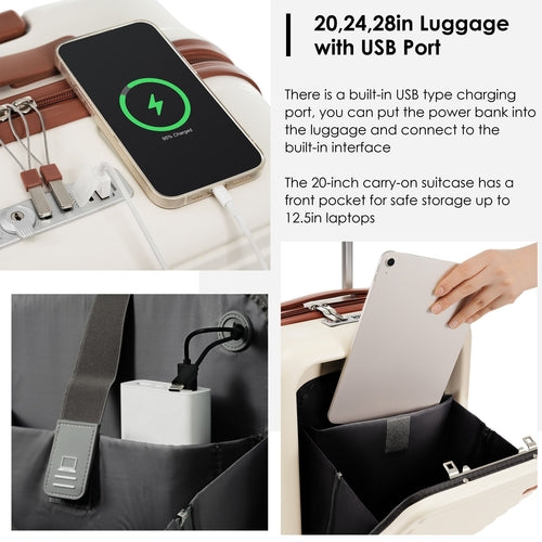 Ensemble de bagages 4 pièces avec ports de chargement USB - Bagage à main de 20 po