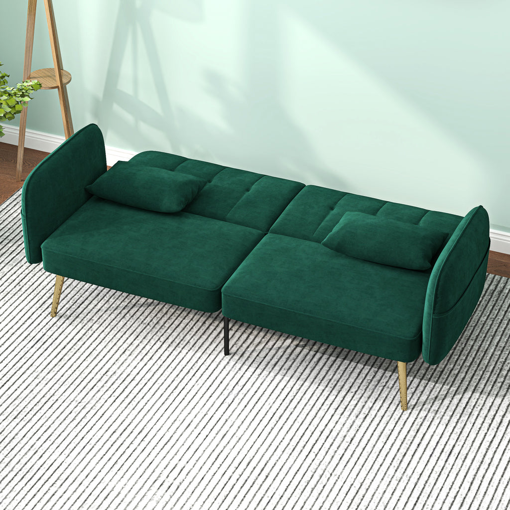 Canapé convertible 2 places canapé-lit canapé clic-clac en tissu velours avec dossier réglable, vert foncé