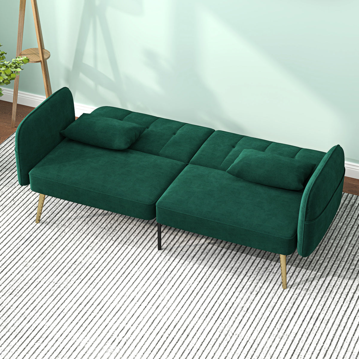 Canapé convertible 2 places canapé-lit canapé clic-clac en tissu velours avec dossier réglable, vert foncé