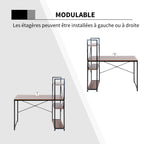 Bureau d'angle avec rangement design Industriel avec bibliothèque 3 étagères panneaux particules aspect noyer