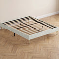Cadre de Lit 140 x 190 cm avec Sommier, Lit Double Rembourré en Velours Côtelé, Espace de Rangement Au-Dessous, Crème