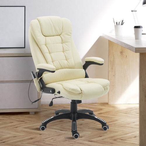 Chaise Massage Bureau HOMCOM Chauffante Vibrante - Fauteuil Executive Ergonomique Beige