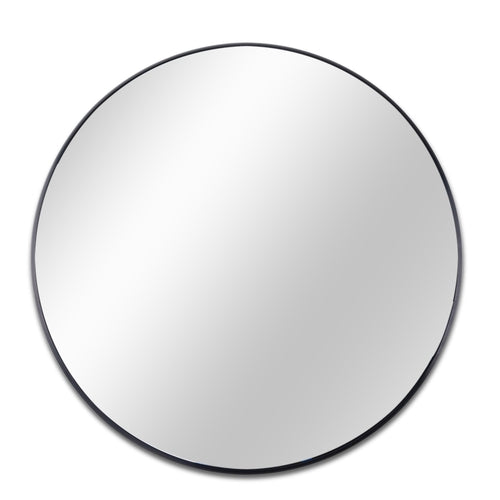 Miroir de salle de bain rond encadré en métal noir de 99cm pour mur.