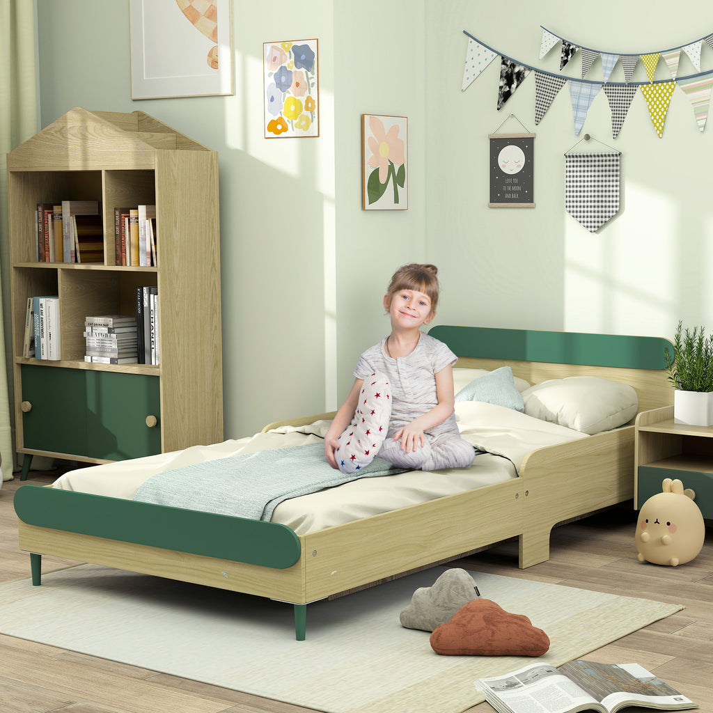 Lit pour enfant lit au sol enfant de 3 à 10 ans avec barrière de sécurité, sommier à lattes inclus, vert