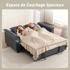 Canapé convertible 2 places, canapé-lit clic-clac en chenille, dossier réglable, 2 coussins, poche latérale, gris