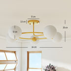 Plafonnier lustre moderne, luminaire plafonnier à 5 lumières avec culot G9, montage semi-affleurant, doré et blanc
