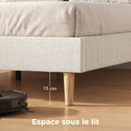 Cadre de Lit 140 x 190 cm avec Sommier, Lit Double Rembourré en Velours Côtelé, Espace de Rangement Au-Dessous, Crème