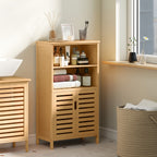 Meuble de rangement salle de bain en bambou avec 2 portes ajourées et 2 compartiments 50 x 29 x 92 cm naturel