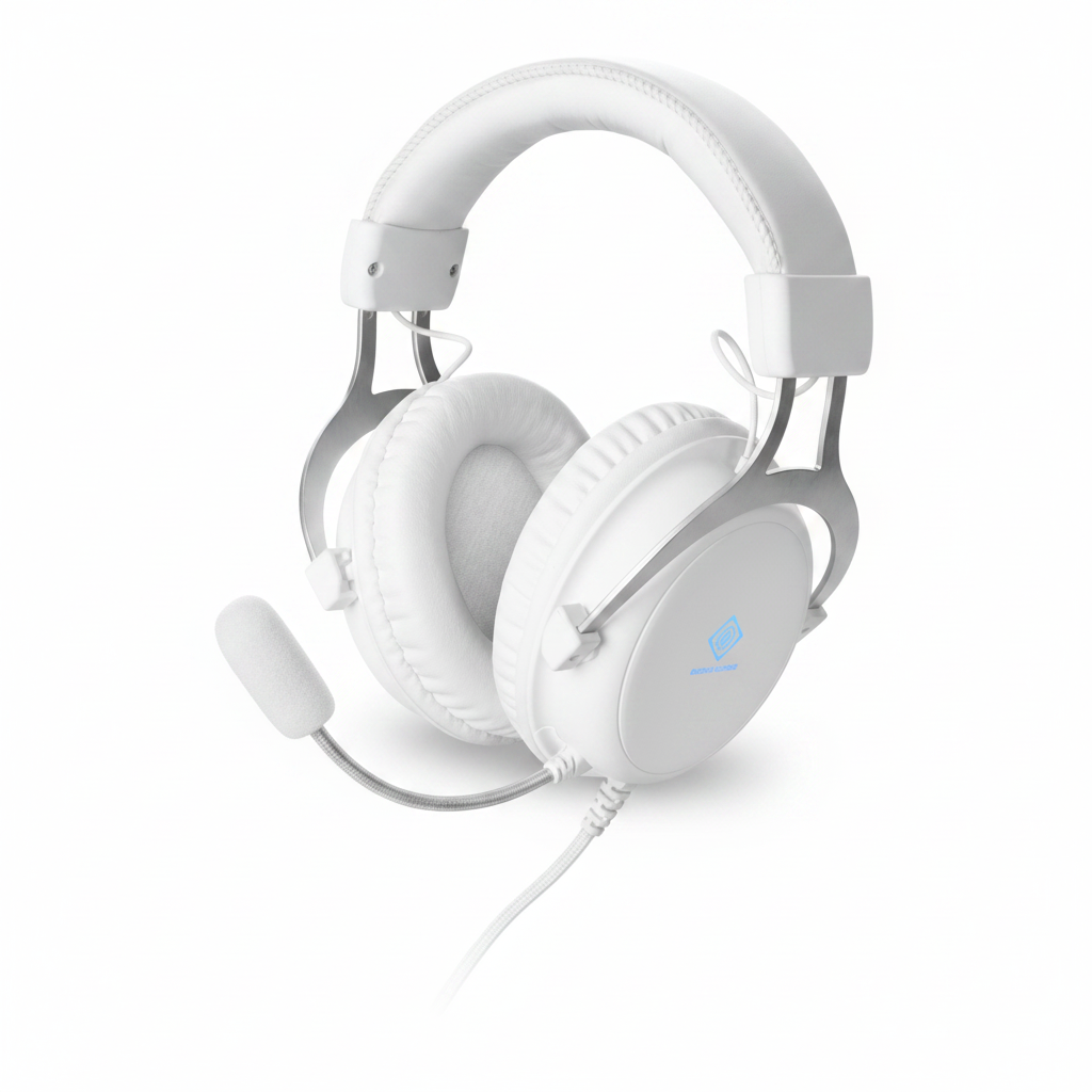 Casque Gaming Deltaco WH85 57mm LED – Micro Ajustable, Stéréo & Chassis Aluminium | Blanc