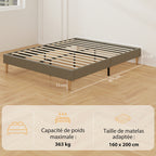 Cadre de lit 160 x 200 cm avec sommier à lattes en bois, lit double rembourré en velours côtelé, gris