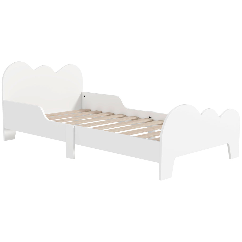 Lit enfant lit au sol enfant 70x140 cm avec barrière de sécurité, sommier à lattes inclus et décorations de nuage, blanc