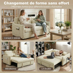 Canapé convertible 2 places 3 en 1, canapé-lit clic clac en chenille avec dossier réglable, porte-gobelets, beige