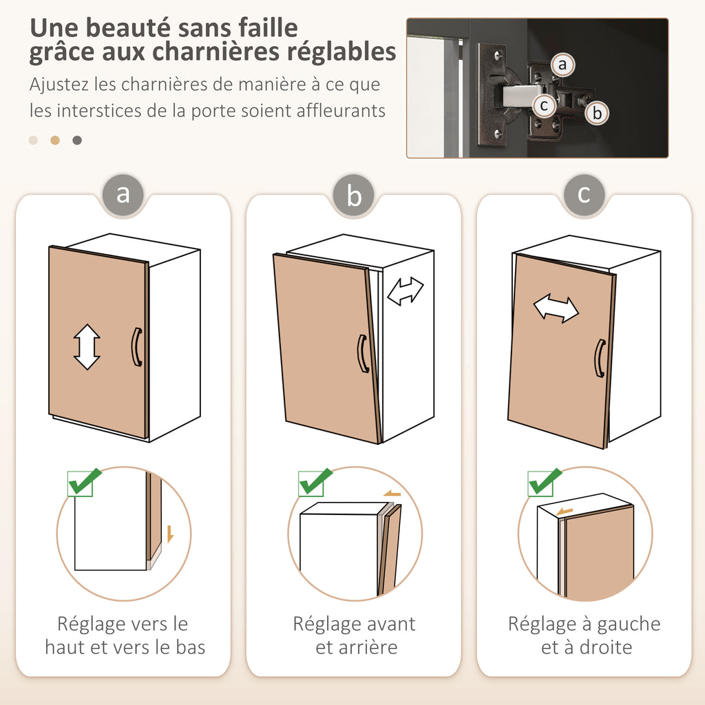 Armoire de cuisine buffet cuisine 5 portes dont 2 portes vitrées et 1 tiroir, 1 niche centrale - hauteur 180 cm gris