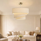Suspension Luminaire à 3 Abat-Jour Effet Lin, Ampoule Non Incluse E14 40 W, Câble Réglable, Rosace Dorée, Beige