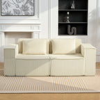 Canapé 3 places en velours côtelé, canapé rembourré, larges accoudoirs, 2 coussins, pas de montage, 202x90x76cm, beige