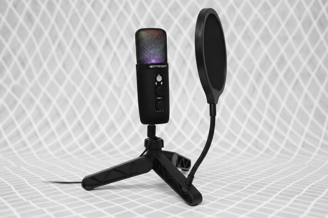 Microphone USB Gaming Emerson EAM-9052 avec LED RGB - Condensateur Professionnel pour Streaming
