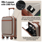 3-Piece Luggage Set, 20-Inch with USB Port, Front Opening Airline Design