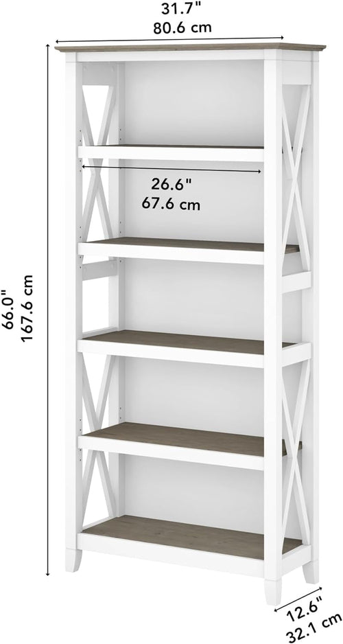 Bush Furniture Key West 66 Inch Bookcase Shiplap Gray White
