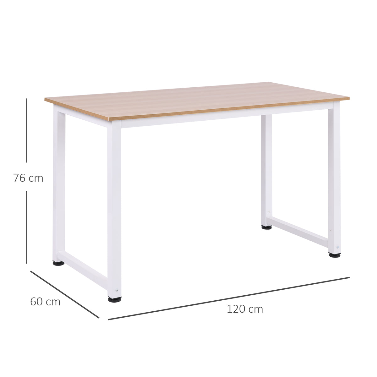 Bureau d'ordinateur  120L x 60l x 76H cm chêne et Blanc Multifonction Grand Plateau Cadre Robuste en métal