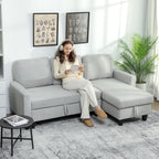 Canapé d'angle convertible réversible, canapé-lit 3 places, méridienne, coffre de rangement, 197lx129x 85cm, gris clair