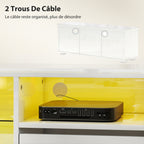 Meuble TV 120 cm, meuble télé pour téléviseur jusqu'à 55 pouces éclairage LED et télécommande étagères en verre blanc