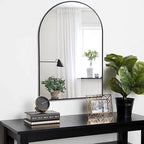 Miroir de salle de bain arqué encadré en métal noir de 60.94x91.44 cm pour mur.