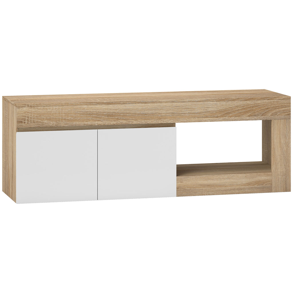 Meuble TV 2 portes pour téléviseurs jusqu'à 60 pouces, meuble télé avec placard et étagère ouverte, effet bois naturel