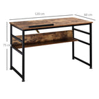 Bureau informatique design industriel - plateau relevable, étagère - panneaux particules aspect vieux bois métal noir
