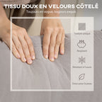 Canapé d'angle réversible en velours côtelé, canapé 3 places avec méridienne, cadre en acier, 192x137x84cm, gris clair