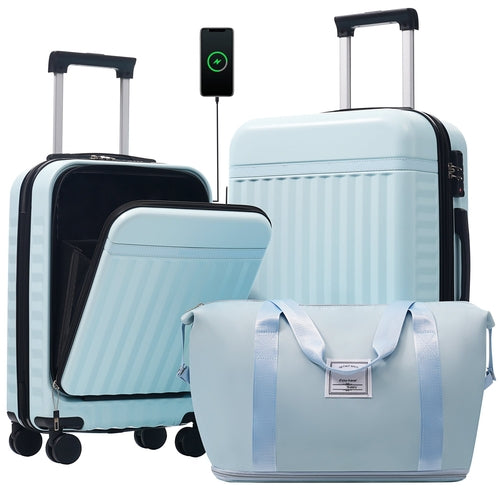 Ensemble de bagages à ouverture avant 3 pièces, valise à main rigide avec USB